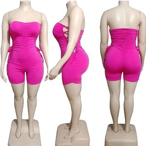 💎Pink Hollow Out Bodycon Bandage Sleeveless Side Lace-Up Jumpsuit Romper💎